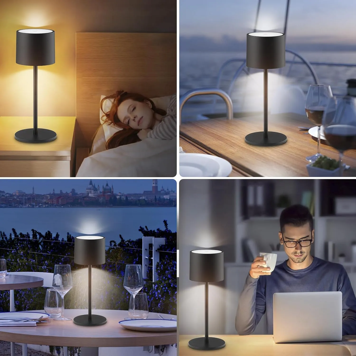2 Pack Rechargeable Table Lamps, Battery Powered LED Desk Lamp, 3 Color Stepless Dimming Up, Portable Table Light for Bedroom/Couple Dinner/Desk/Cafe/Dining Room/Terrace,Waterproof & Wireless