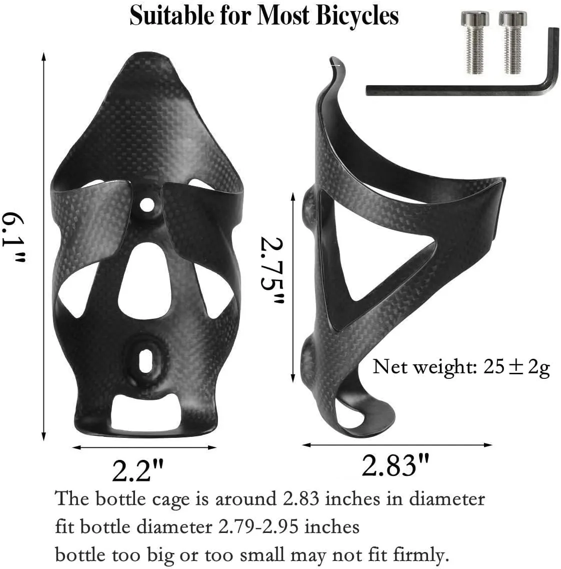 2 Pack Ultra-Light Full Carbon Fiber Water Bottle Cage, Bike Water Bottle Holder Brackets for Road & Mountain Bike