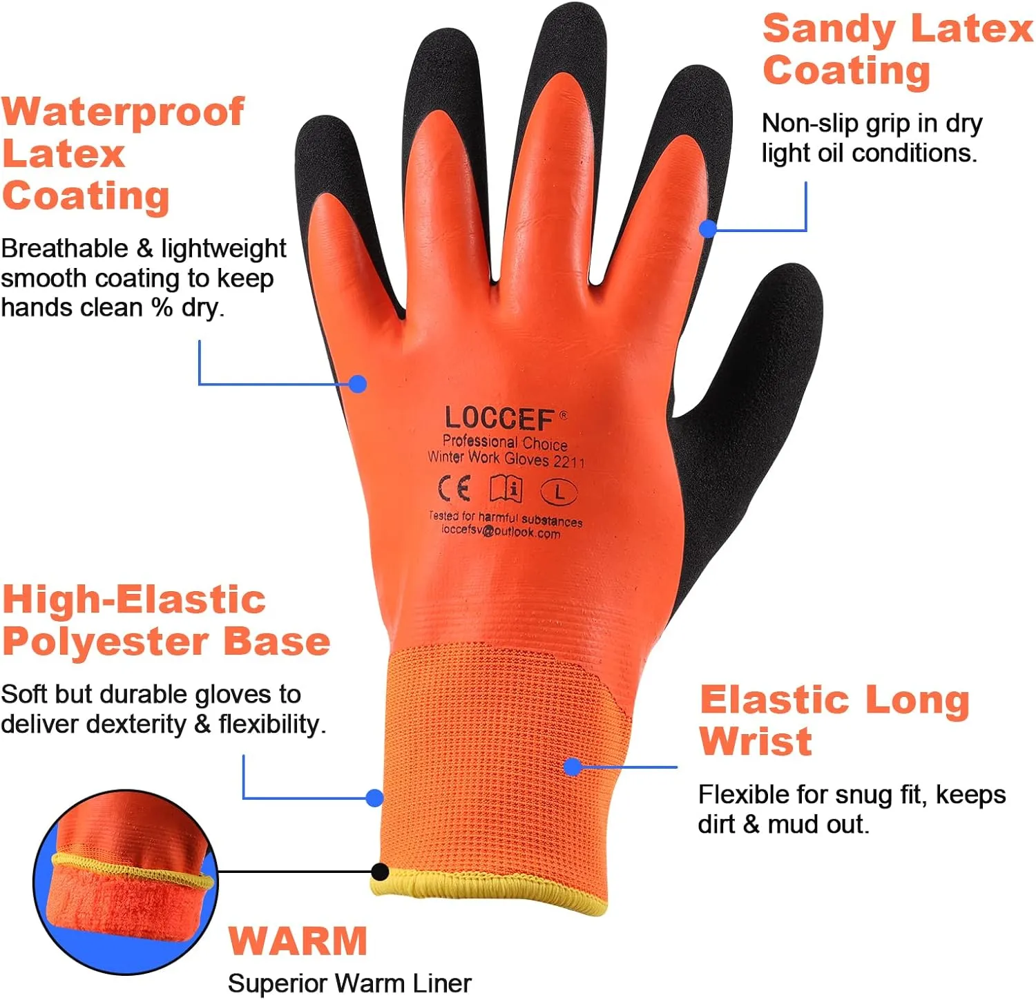 2 Pairs 100% Waterproof Winter Gloves,Winter Work Gloves Thermal Liner Grip Coating Warm,Thermal Insulated,Super Grip