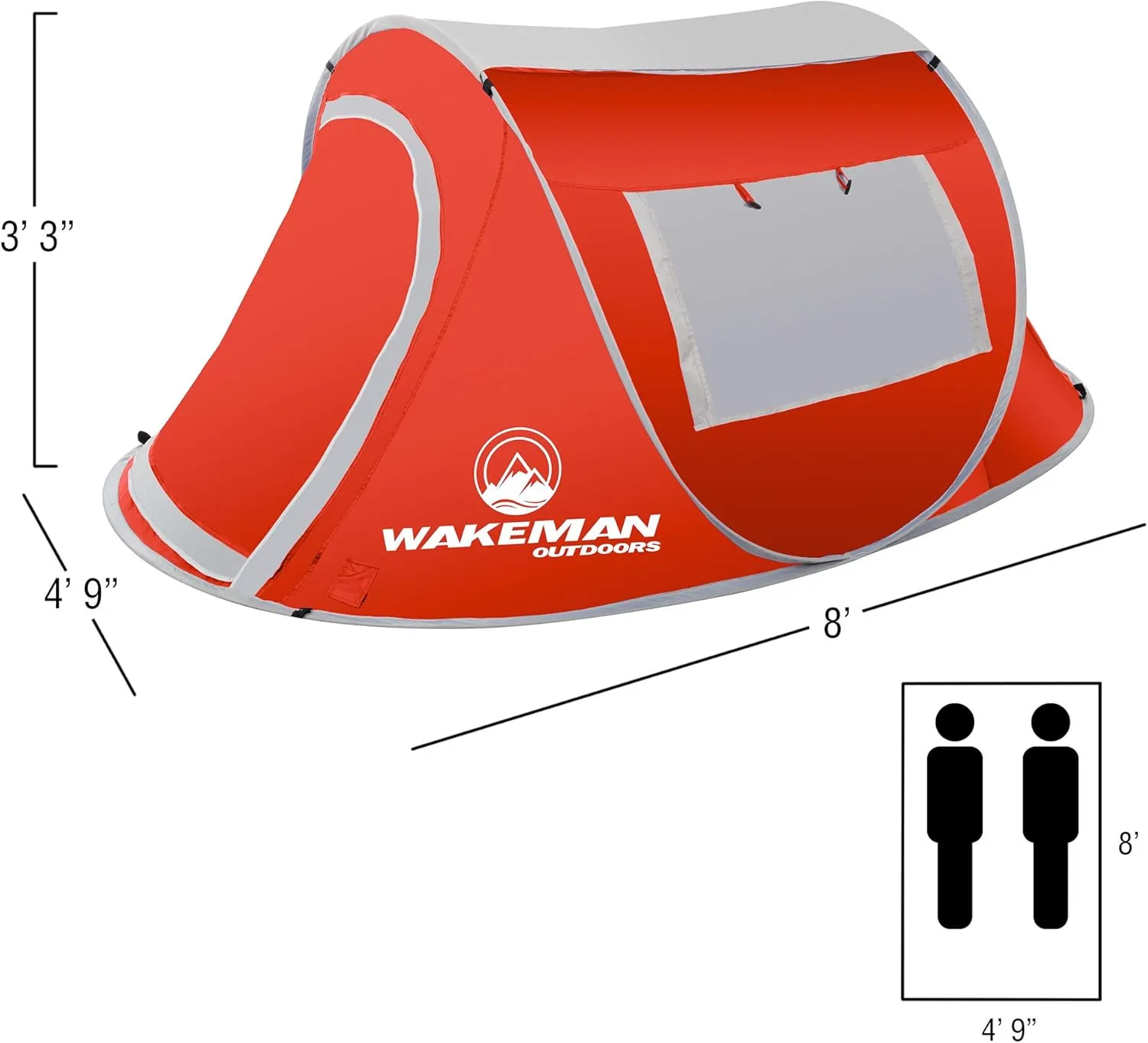 2 Person Pop Up Tent with Dual-Layer Door and Carry Bag - Water-Resistant Tent for Camping, Hiking, or Beach Use by Wakeman Outdoors