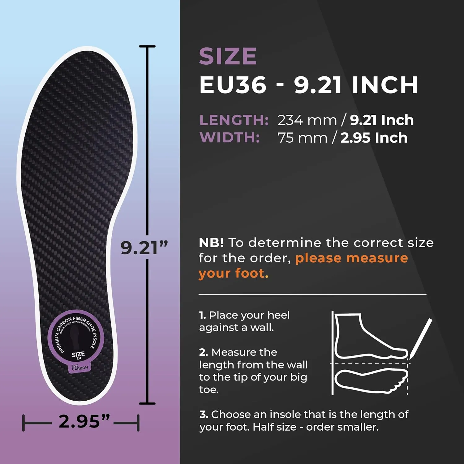2 Piece (Pair) Carbon Fiber Insoles for Men & Women - Carbon Fiber Inserts for Basketball, Volleyball, Hiking,| Fits All Sneakers and Shoes - Enhances Athletic Performance Women 9, Men's 8-8.5