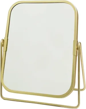 2-Sided Golden Tabletop Makeup Mirror, Square Vanity Mirror 360°Rotation Dressing Table Mirror for Home Bathrom