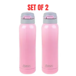 2 x Oasis Insulated Sports Water Bottle Stainless Steel With Straw 500ml - Soft Pink