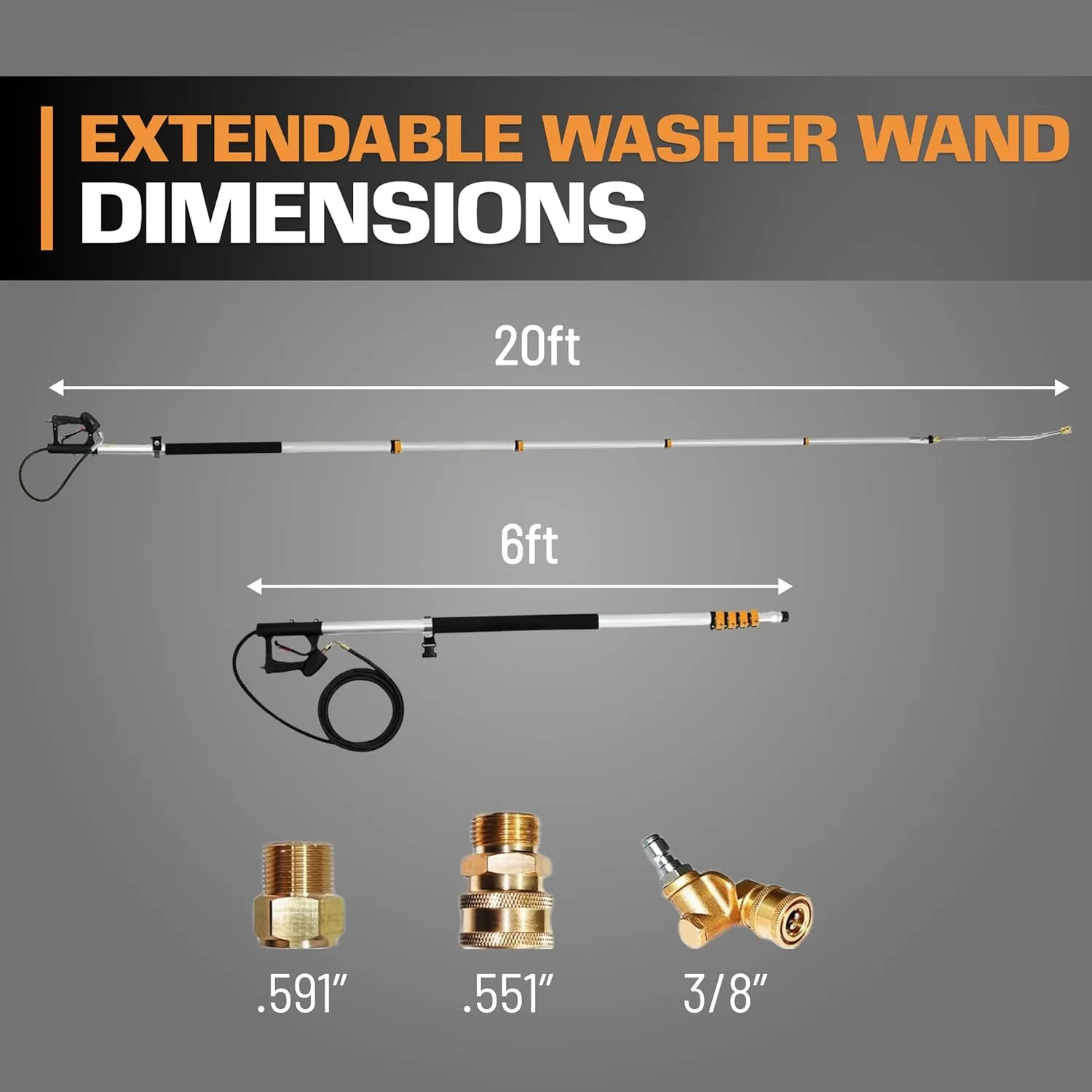 20 ft Telescoping Pressure Washer Wand by EDOU - Power Washer Gutter Cleaner Tool - 4,000 PSI Extension Pole with 1/4" Quick Connection, 5 Spray Nozzles, 2 Couplers, and Support Harness