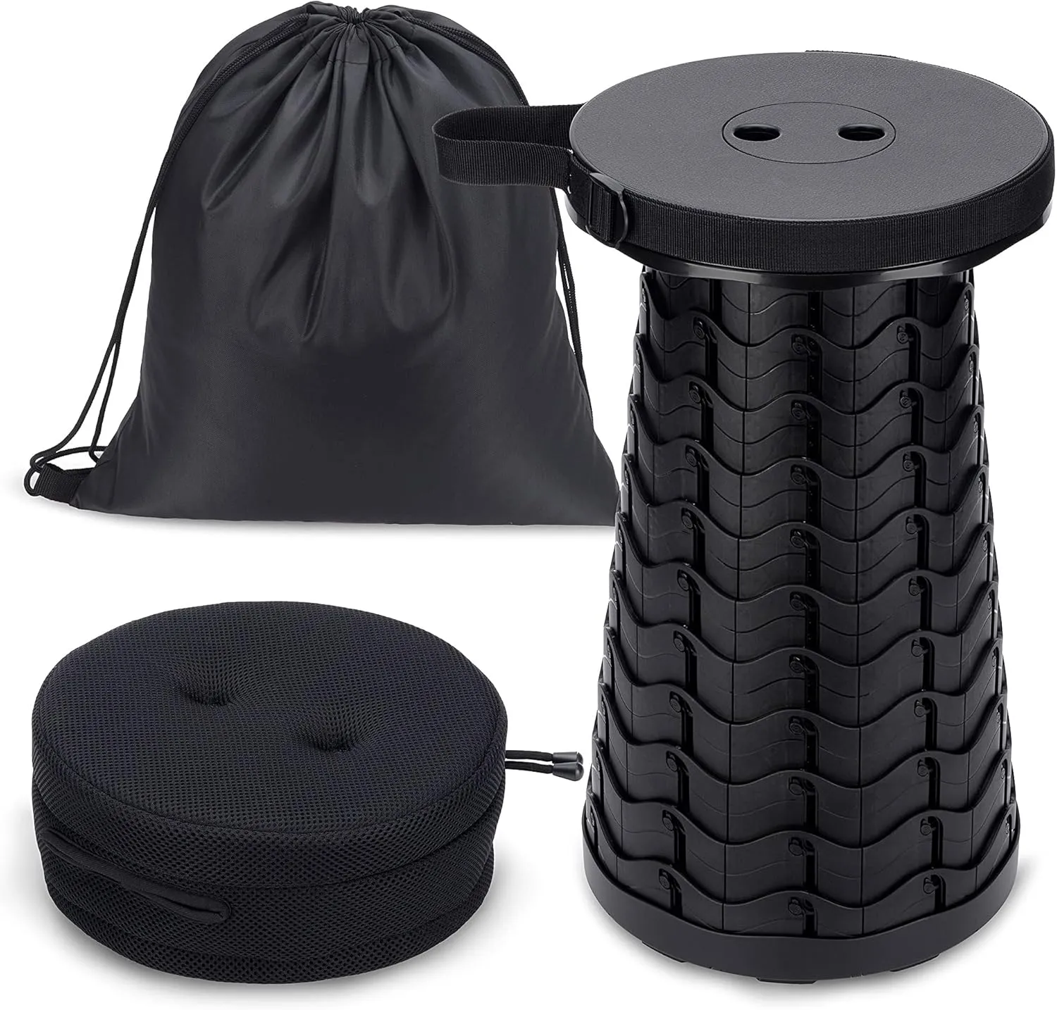 2022 Upgraded Retractable Stool with Cushion, Tested at 550lbs, Telescopic Collapsible Seat, Telescoping Folding Stools for Adults, Sturdy Foldable Chair, Telescope Compact for Camping Hiking