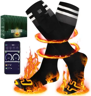 2024 Upgraded Heated Socks for Men Women with APP Remote Control & 7.4V 22.2WH,6000mAh Up to17H Rechargeable Heated Ski Sock 5 Levels Temperature for Winter Outdoor Camping Hiking Skiing BK L2