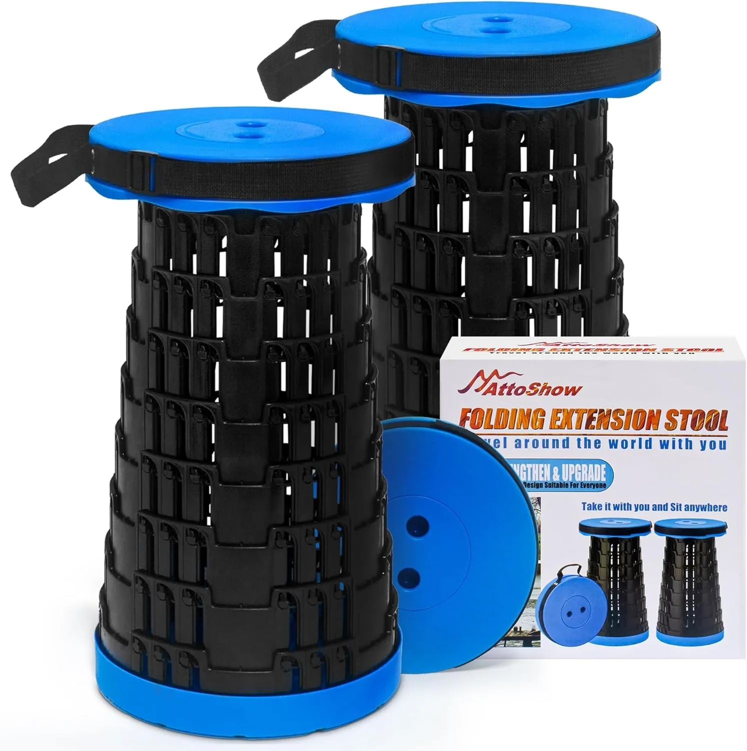 2025 2PCS Upgraded Collapsible Stool Thickened Set, Portable Stool Folding Stools, Foldable Chair for Camping Fishing Hiking BBQ and Outdoor Activities - Max 500lbs (Blue)