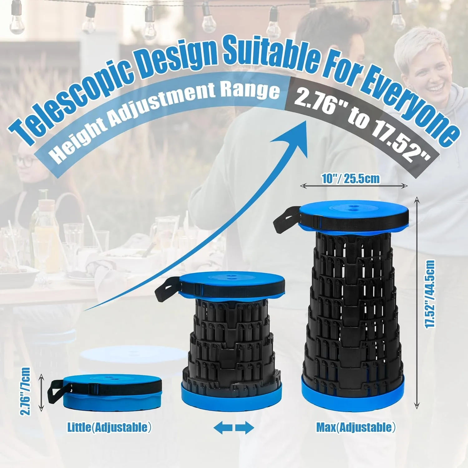 2025 2PCS Upgraded Collapsible Stool Thickened Set, Portable Stool Folding Stools, Foldable Chair for Camping Fishing Hiking BBQ and Outdoor Activities - Max 500lbs (Blue)