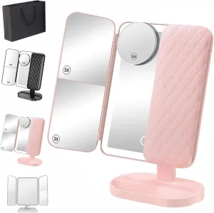 2025 Aristoparis Trifold Mirror, Aristoparis Makeup Mirror,Trifold LED, Glisera Smart Mirror,Makeup Mirror Glisera with Lights and Magnification (Pink 2400mAh)