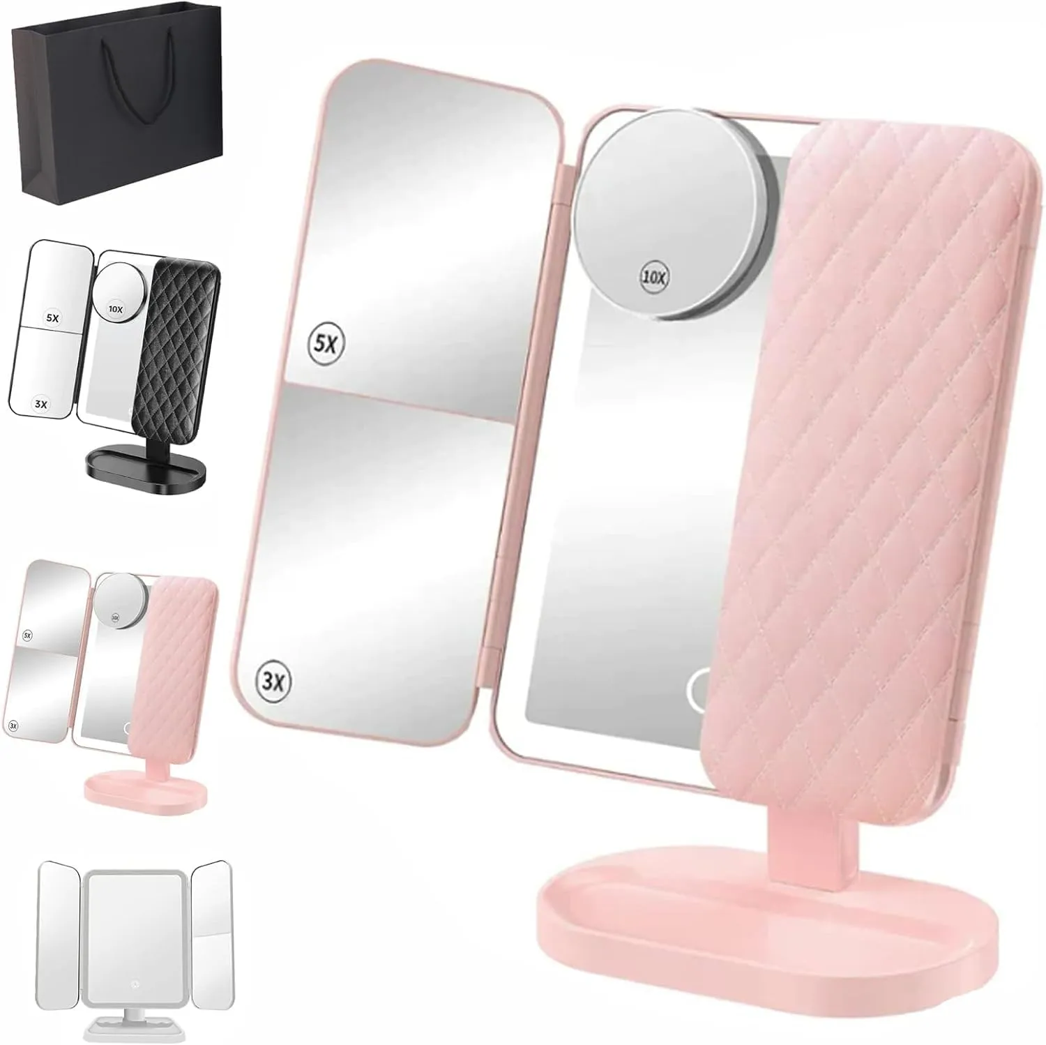 2025 Aristoparis Trifold Mirror, Aristoparis Makeup Mirror,Trifold LED, Glisera Smart Mirror,Makeup Mirror Glisera with Lights and Magnification (Pink 2400mAh)