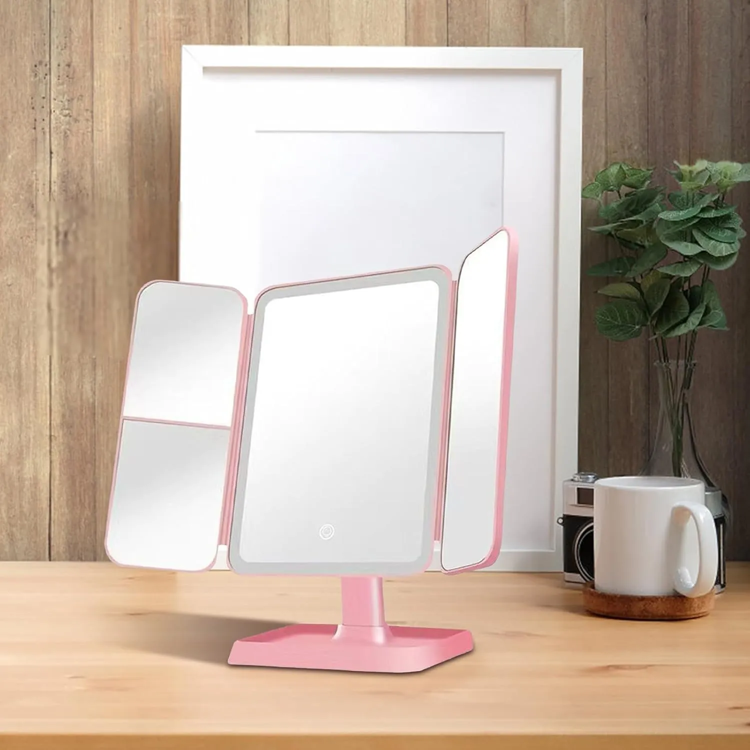 2025 Aristoparis Trifold Mirror, Aristoparis Makeup Mirror,Trifold LED, Glisera Smart Mirror,Makeup Mirror Glisera with Lights and Magnification (Pink 2400mAh)