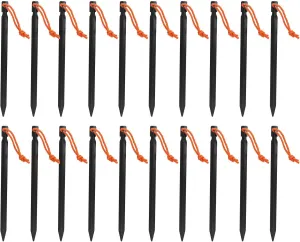 20pcs Tent Stakes, 7075 Camping Aluminum Alloy 9in Tent Pegs Heavy Duty Tent Peg with Ropes for Outdoor Camping Canopy(Black)