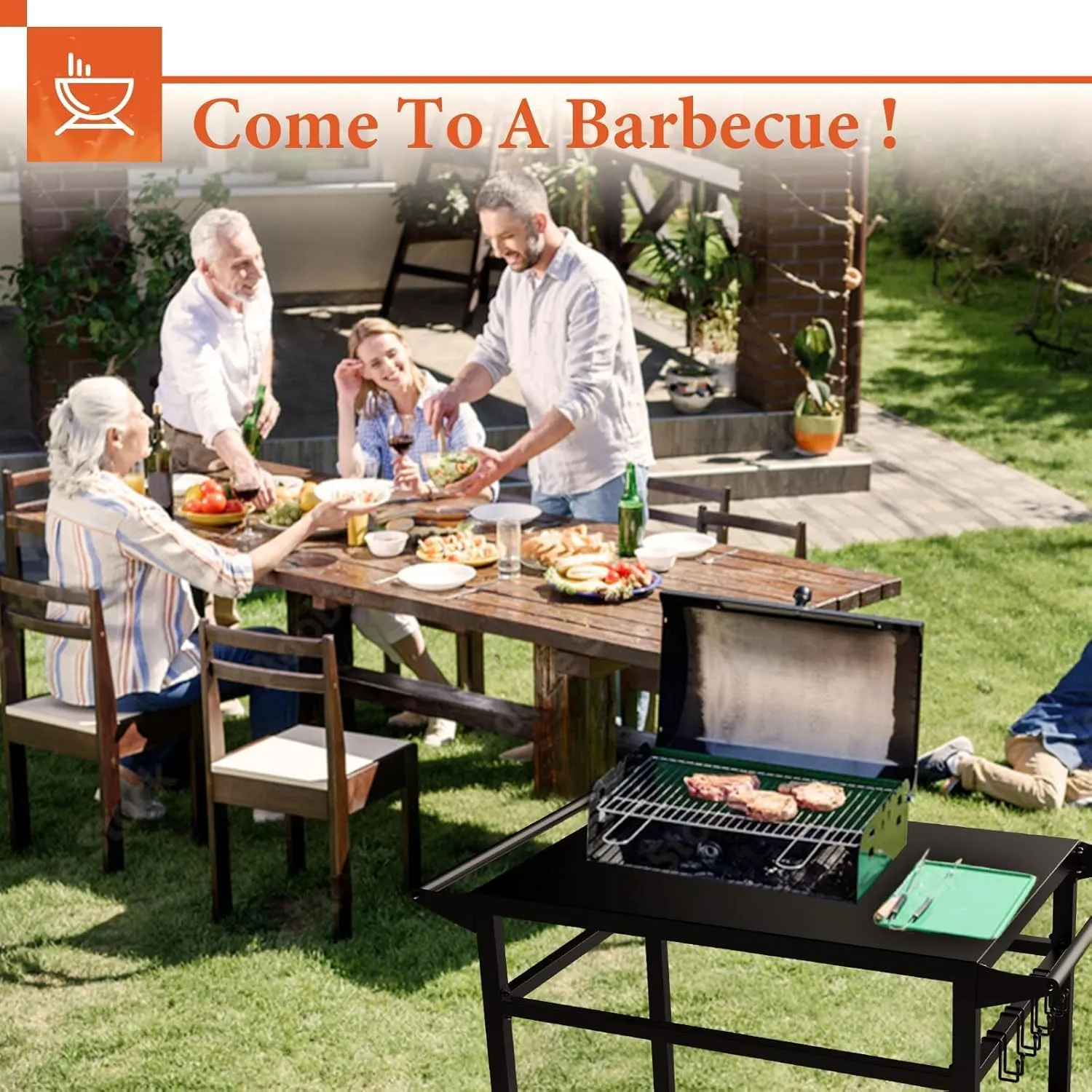 20"x 32" Three-Shelf Movable Outdoor Dining Cart Table, Multifunctional Food Prep Stand, Outdoor Grill Table with Wheels
