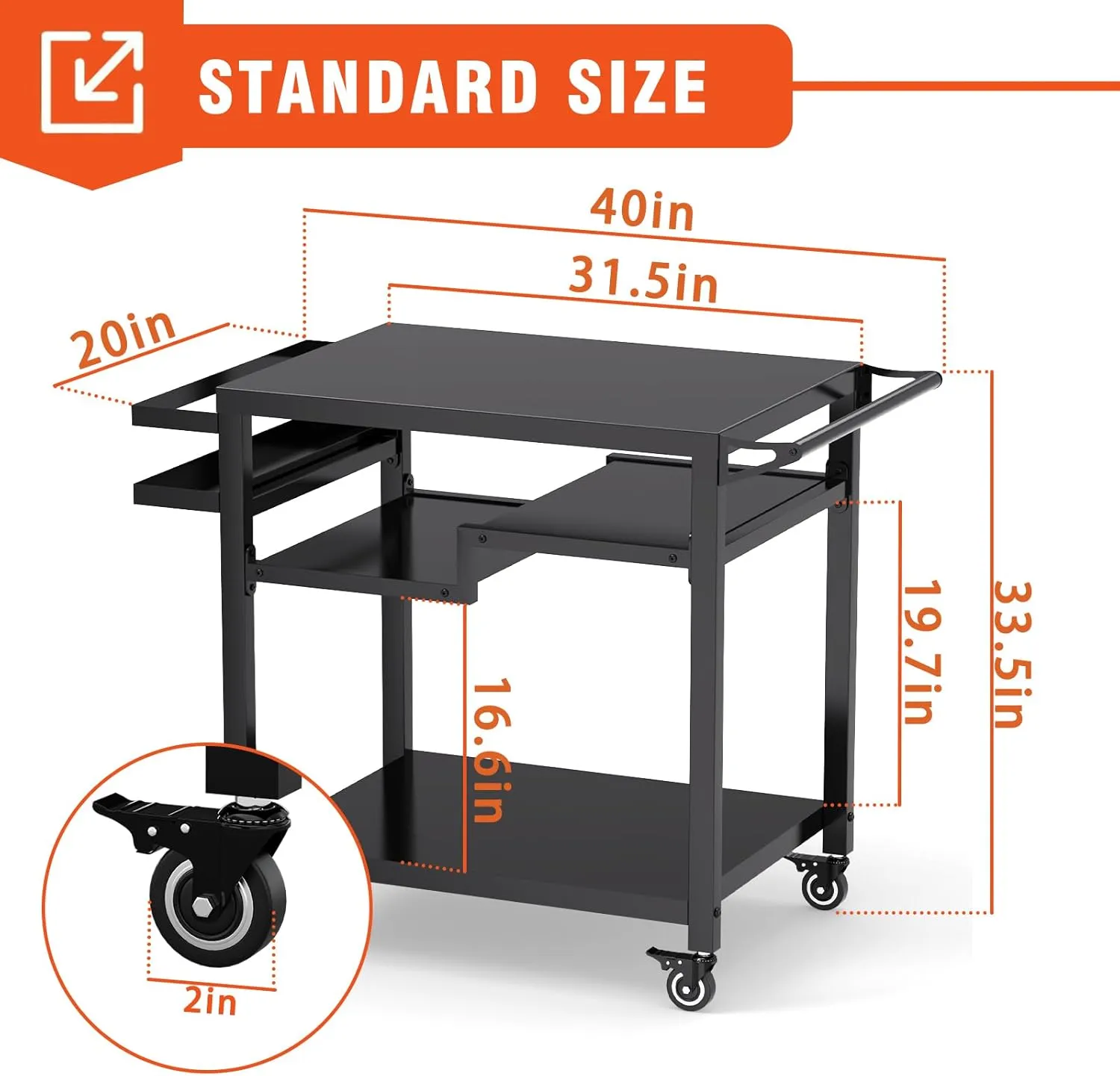 20"x 32" Three-Shelf Movable Outdoor Dining Cart Table, Multifunctional Food Prep Stand, Outdoor Grill Table with Wheels