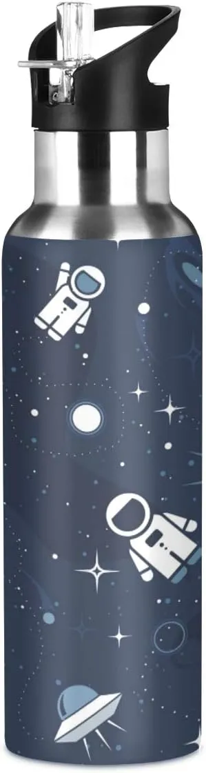 22 OZ Cartoon Astronaut Water Bottle with Straw - BPA Free Leakproof Stainless Steel Water Bottle for Women Men Water Jug for Fitness Gym Outdoor Sport