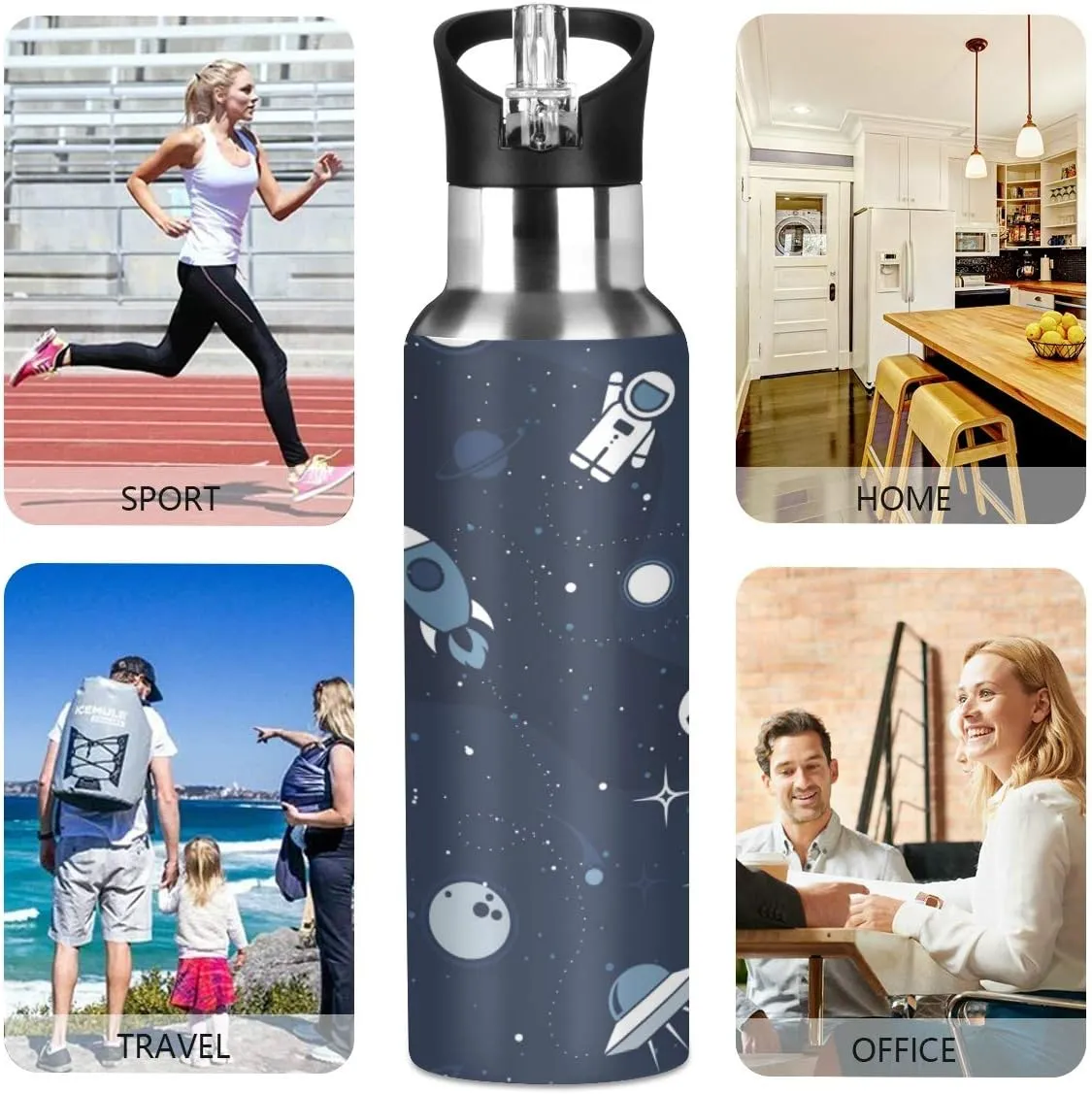 22 OZ Cartoon Astronaut Water Bottle with Straw - BPA Free Leakproof Stainless Steel Water Bottle for Women Men Water Jug for Fitness Gym Outdoor Sport