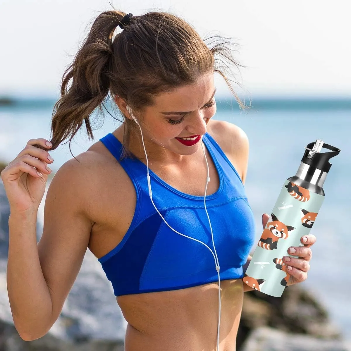 22 OZ Cute Red Panda Water Bottle with Straw - BPA Free Leakproof Stainless Steel Water Bottle for Women Men Water Jug for Fitness Gym Outdoor Sport