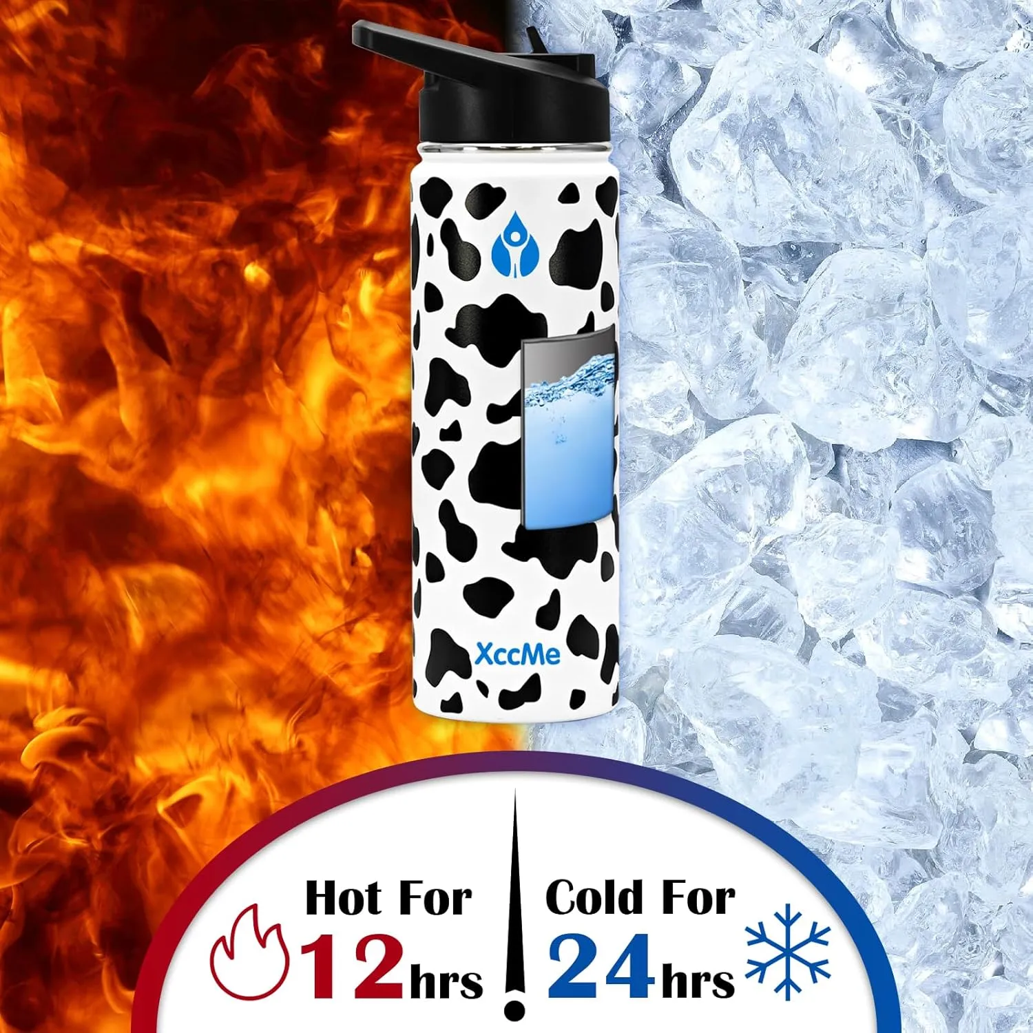 22 oz Insulated Water Bottles,Cow Print Stuff,Stainless Steel Double Wall Sports Metal water bottle,Cow Gifts for Women with Straws,2 Lids,Silicone Boot,Birthday Gifts for Women(Cow)