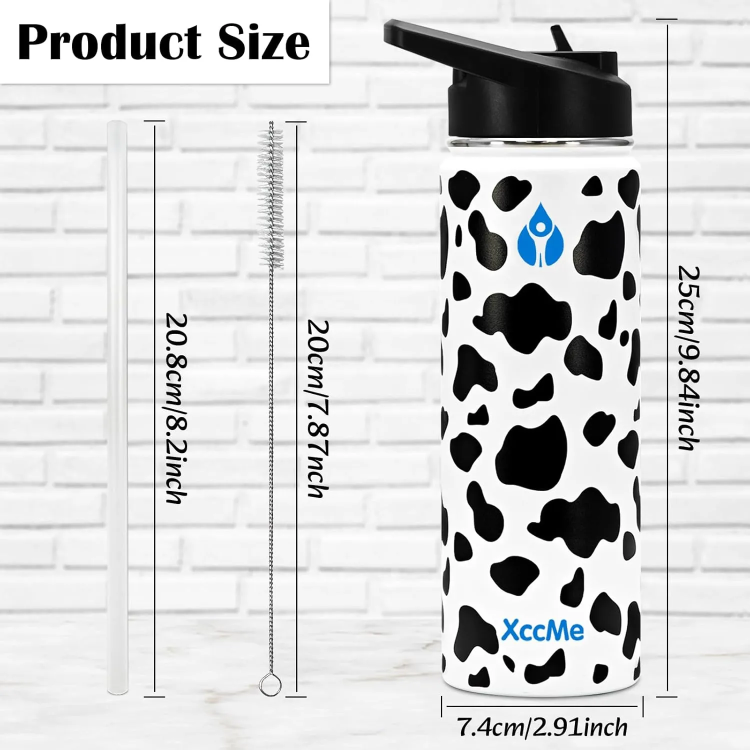 22 oz Insulated Water Bottles,Cow Print Stuff,Stainless Steel Double Wall Sports Metal water bottle,Cow Gifts for Women with Straws,2 Lids,Silicone Boot,Birthday Gifts for Women(Cow)