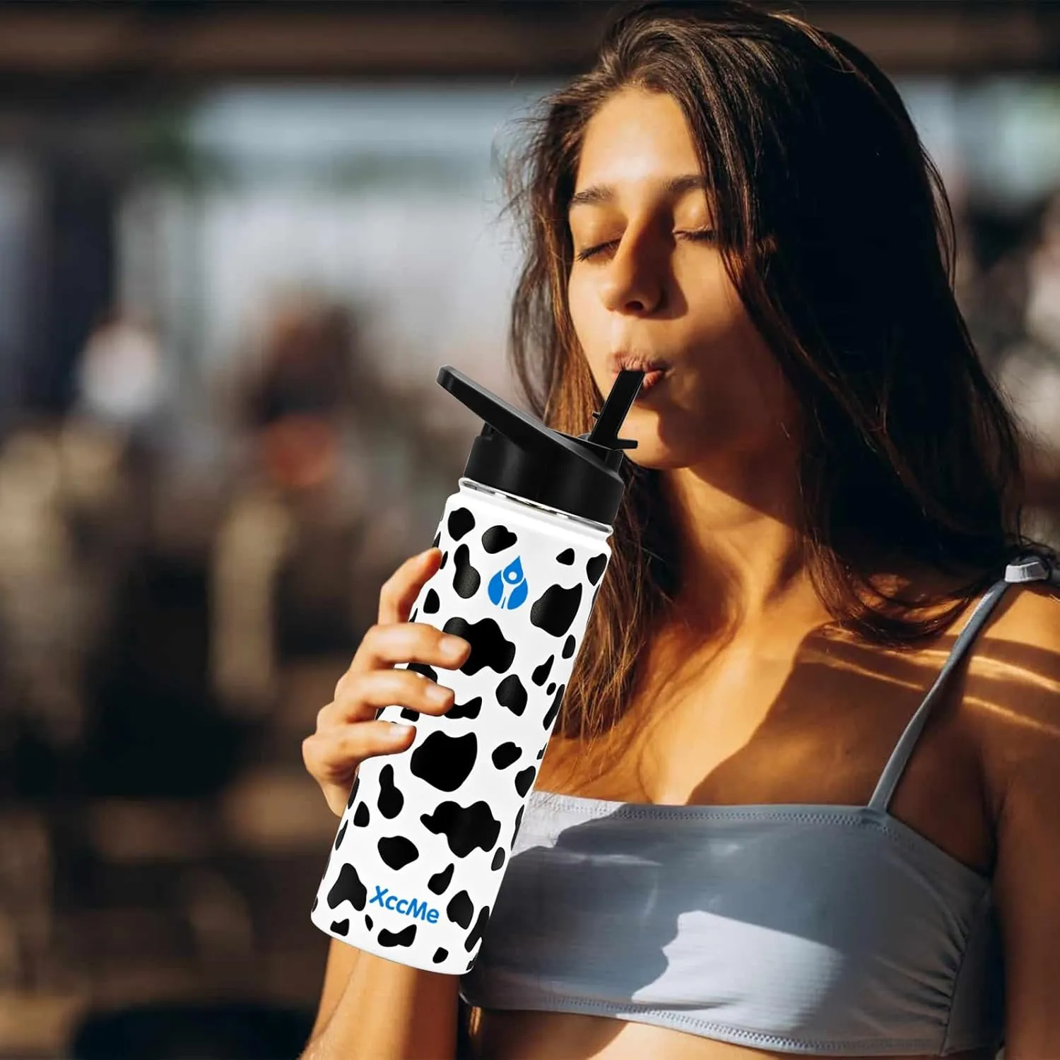 22 oz Insulated Water Bottles,Cow Print Stuff,Stainless Steel Double Wall Sports Metal water bottle,Cow Gifts for Women with Straws,2 Lids,Silicone Boot,Birthday Gifts for Women(Cow)