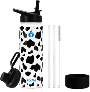 22 oz Insulated Water Bottles,Cow Print Stuff,Stainless Steel Double Wall Sports Metal water bottle,Cow Gifts for Women with Straws,2 Lids,Silicone Boot,Birthday Gifts for Women(Cow)