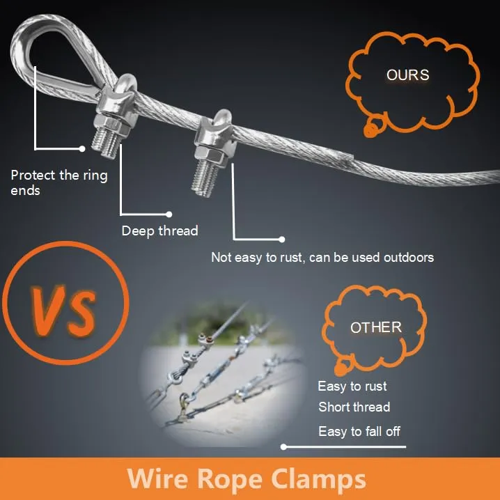 24Pcs M6 Wire Rope Clamps Cable Clamps 12Pcs 1/4”Wire Rope Thimble U Bolt Saddle Fastener 304 Stainless Steel Cable Clamps (M6-1/4”, 24)