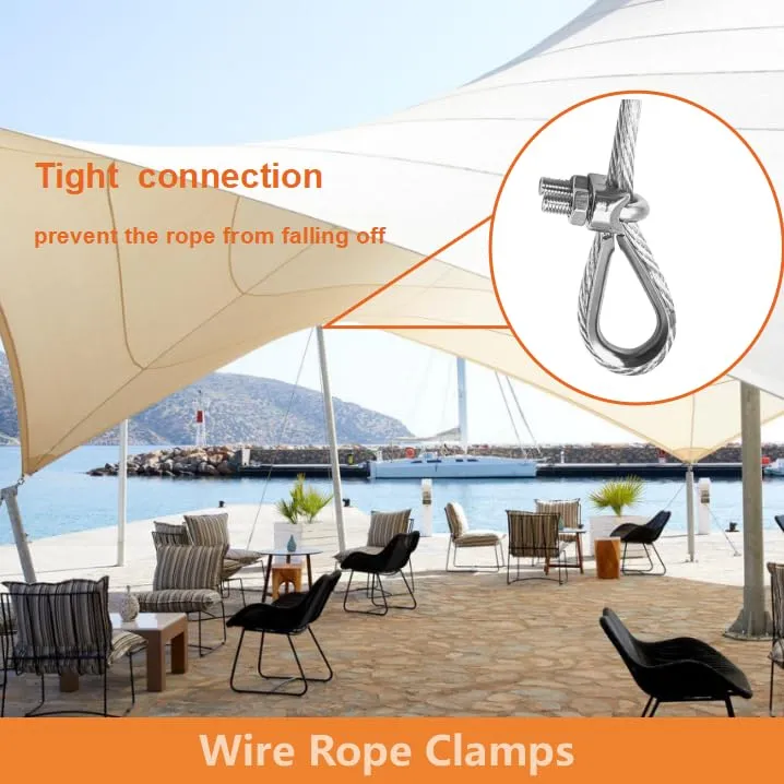 24Pcs M6 Wire Rope Clamps Cable Clamps 12Pcs 1/4”Wire Rope Thimble U Bolt Saddle Fastener 304 Stainless Steel Cable Clamps (M6-1/4”, 24)