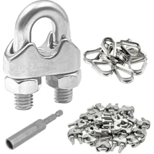 24Pcs M6 Wire Rope Clamps Cable Clamps 12Pcs 1/4”Wire Rope Thimble U Bolt Saddle Fastener 304 Stainless Steel Cable Clamps (M6-1/4”, 24)