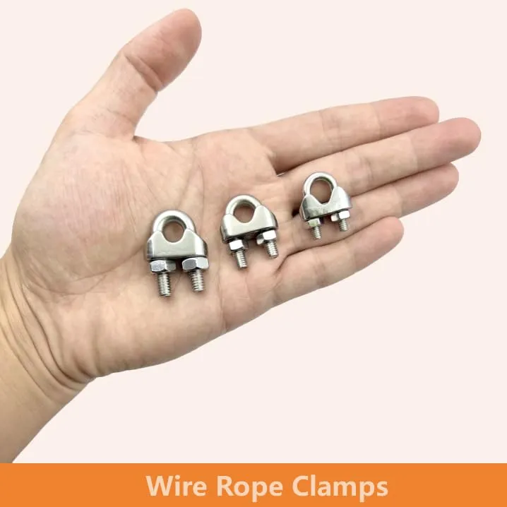 24Pcs M6 Wire Rope Clamps Cable Clamps 12Pcs 1/4”Wire Rope Thimble U Bolt Saddle Fastener 304 Stainless Steel Cable Clamps (M6-1/4”, 24)