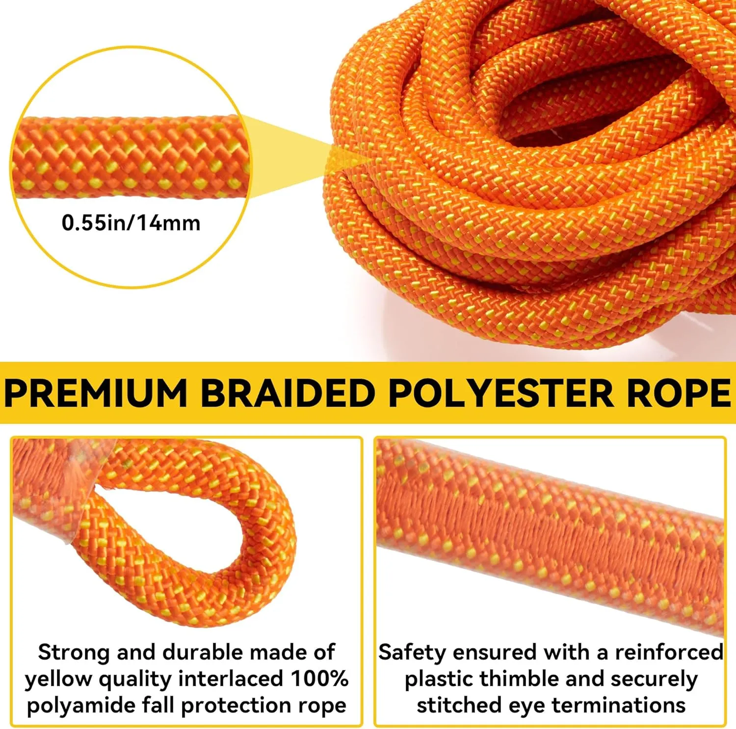 25ft Vertical Roofing Rope，Fall Protection Safety Rope with Two Rope Grab Snap Hooks Shock Absorber，Vertical Lifeline Assembly，Safety Climbing Equipment Roofing Safety Kit