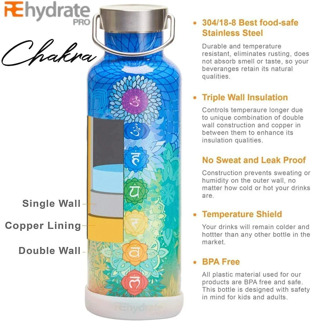 25oz Insulated Water Bottle with Straw, Bonus Lids and Leak Proof Flask to Keep Liquids Hot or Cold- Triple Wall Vacuum Water Bottle Insulated, Perfect for Gifts
