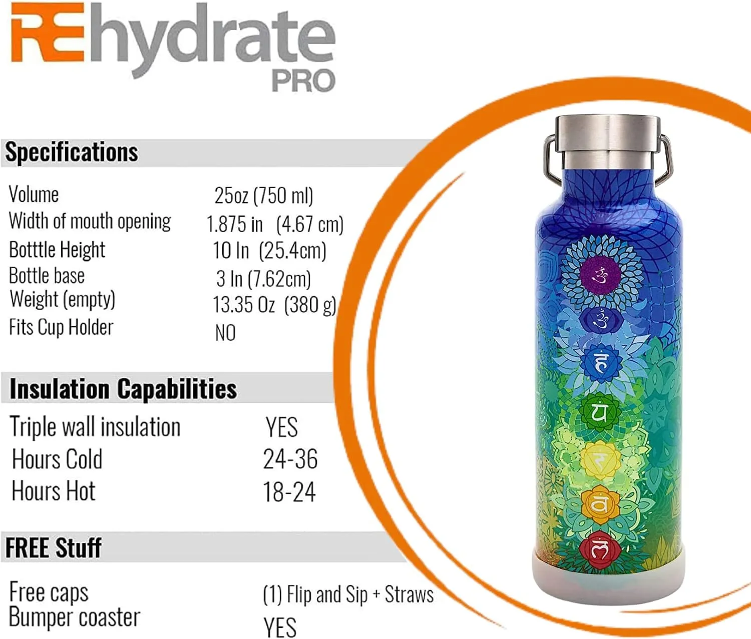 25oz Insulated Water Bottle with Straw, Bonus Lids and Leak Proof Flask to Keep Liquids Hot or Cold- Triple Wall Vacuum Water Bottle Insulated, Perfect for Gifts