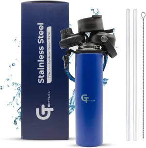 25oz Stainless Steel Vacuum Insulated Wide Mouth Water Bottle with 3 Lids and Paracord Handle for Hot & Cold Beverage (Dark Blue, 25oz)