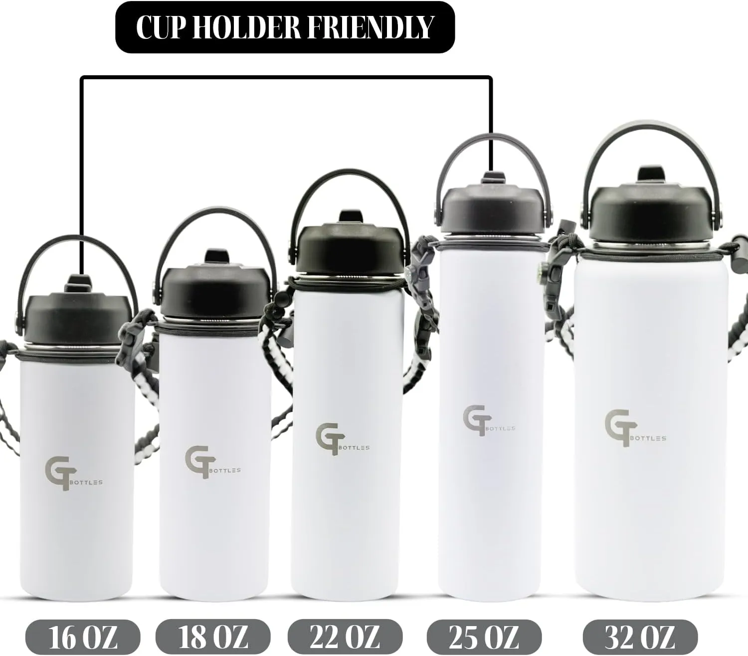 25oz Stainless Steel Vacuum Insulated Wide Mouth Water Bottle with 3 Lids and Paracord Handle for Hot & Cold Beverage (White, 25oz)