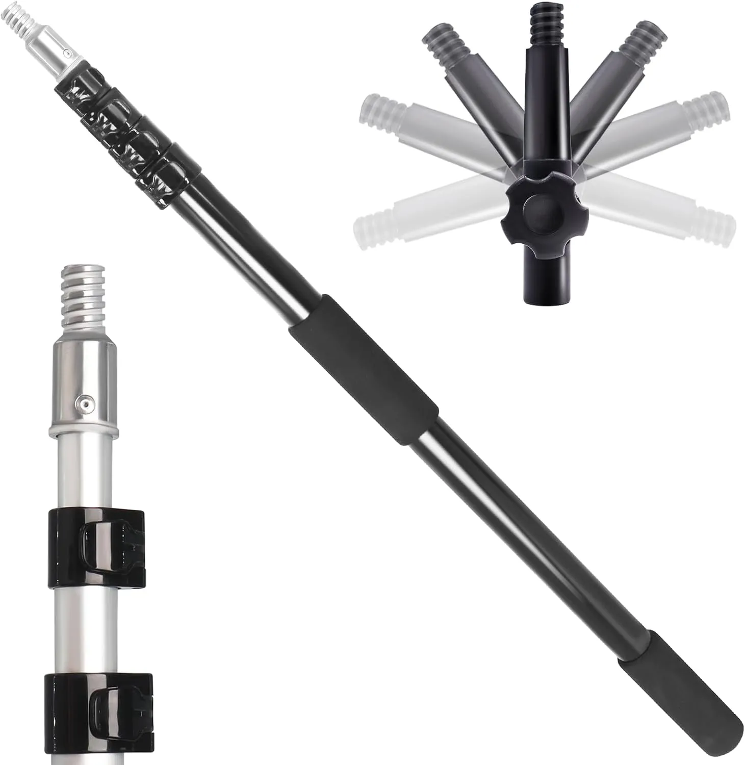 26FT Reach Telescoping Extension Pole, 4-18FT Multi-Purpose Extendable Pole with Universal Twist-on Metal Tip, Lightweight Sturdy Aluminum Paint Roller Extension Pole for Dusting Painting Cleaning