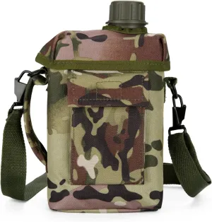 2L Military Square Water Botter Canteen PE Water Botter insulated Carer Cover Portable Tactical Pouch for Hiking Camping Outdoor Acitvties Cam