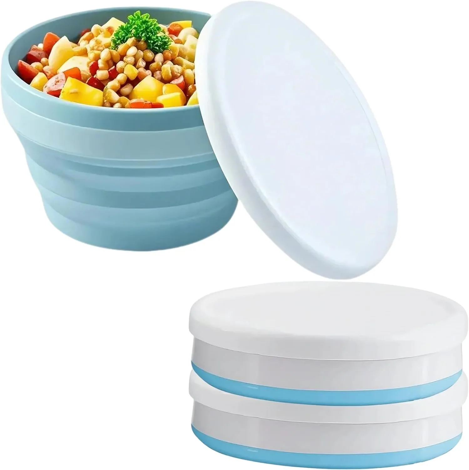 2Pack 550-1000ML Multi - Use Silicone Foldable Set, Lunch Box, Bowl With Lid—Perfect for Outdoor(Blue,550ML)