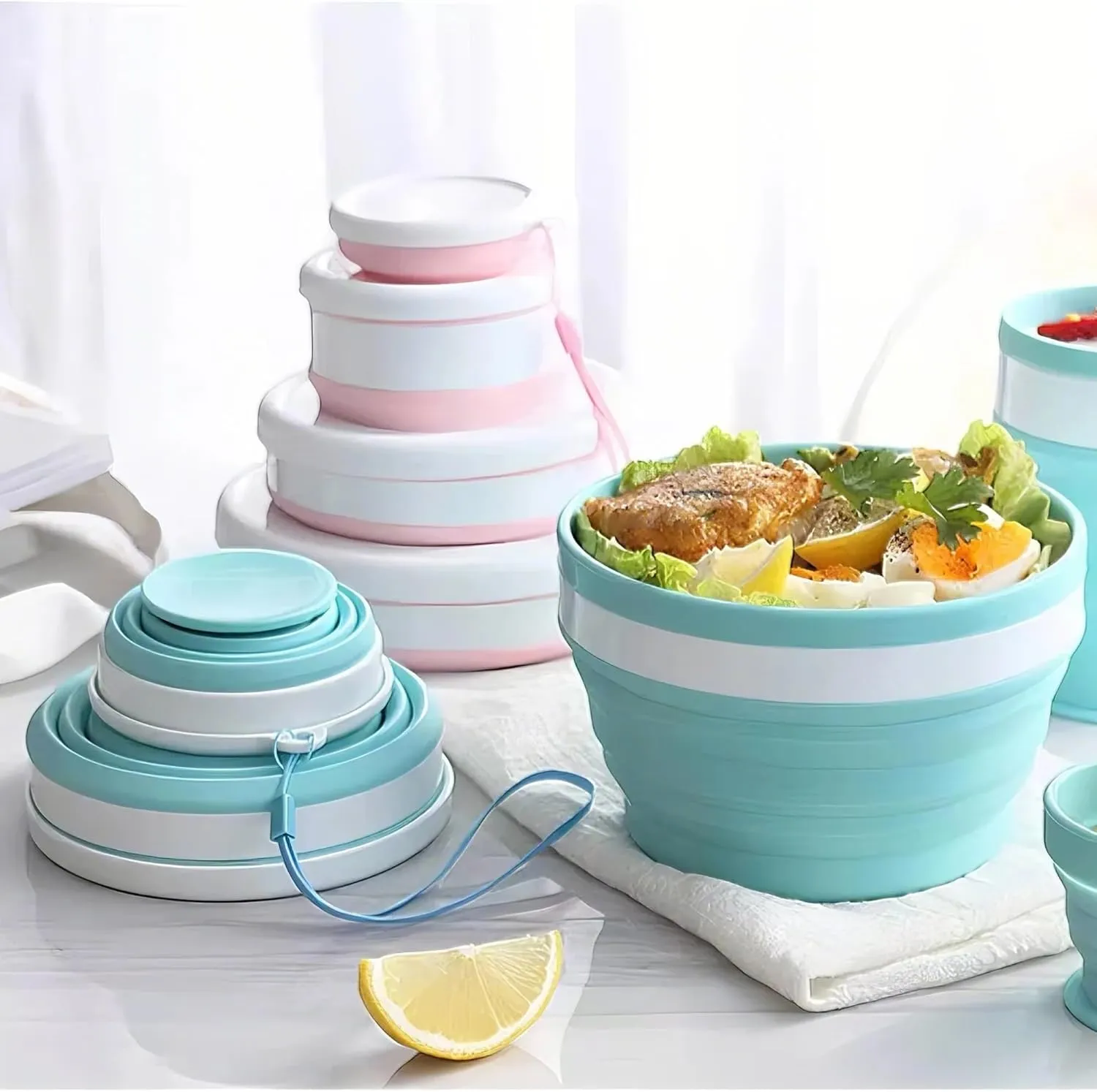 2Pack 550-1000ML Multi - Use Silicone Foldable Set, Lunch Box, Bowl With Lid—Perfect for Outdoor(Gray,550ML)