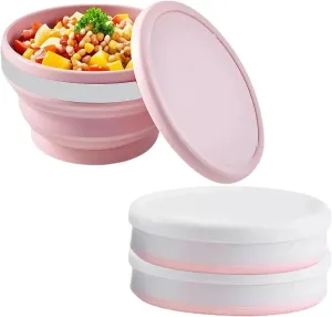 2Pack 550-1000ML Multi - Use Silicone Foldable Set, Lunch Box, Bowl With Lid—Perfect for Outdoor(Pink,550ML)