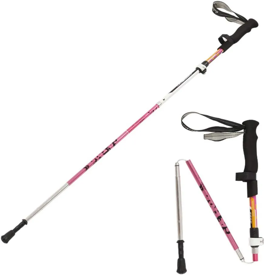 2pc Pack Foldable Trekking Pole, Collapsible and Adjustable Hiking Walking Stick Poles for Outdoor Climbing with Lever Lock (5-Section) for Women/Girl