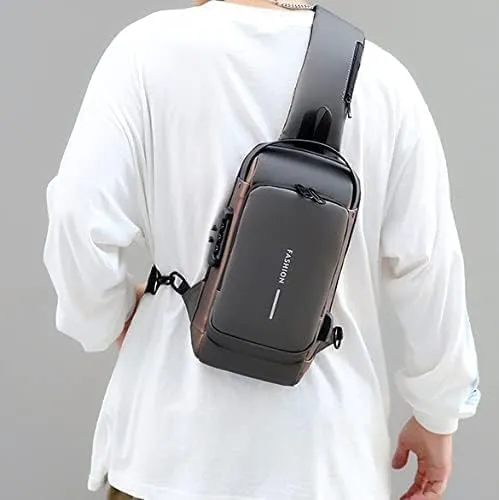 2PCS Carbon Fiber Streamline Anti-Theft Sling Bag, USB Charging Sport Sling Anti-Theft Shoulder Bag (A,M)