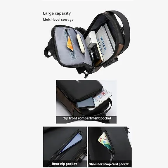 2PCS Carbon Fiber Streamline Anti-Theft Sling Bag, USB Charging Sport Sling Anti-Theft Shoulder Bag (A,M)