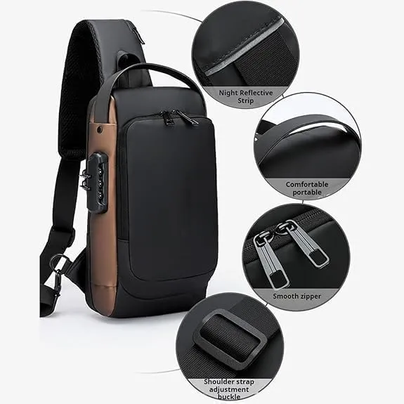 2PCS Carbon Fiber Streamline Anti-Theft Sling Bag, USB Charging Sport Sling Anti-Theft Shoulder Bag (A,M)