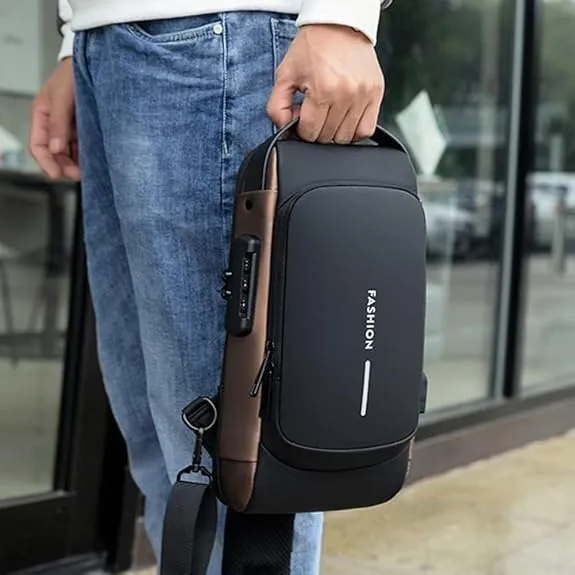 2PCS Carbon Fiber Streamline Anti-Theft Sling Bag, USB Charging Sport Sling Anti-Theft Shoulder Bag (A,M)