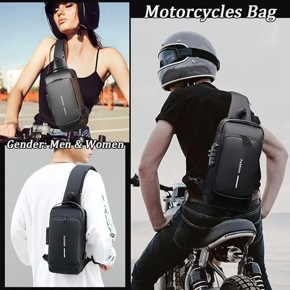 2PCS Carbon Fiber Streamline Anti-Theft Sling Bag, USB Charging Sport Sling Anti-Theft Shoulder Bag (A,M)