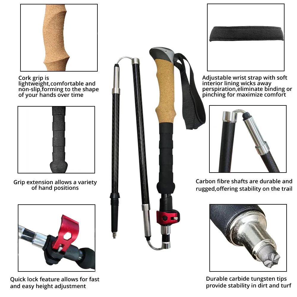 2Pcs Carbon Fibre/Aluminium Alloy Trekking Poles