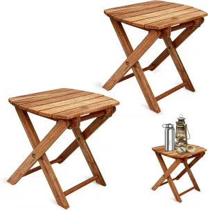 2PCs Folding Side Tables, Waterproof Patio Foldable End Table, Portable Side Table for Indoor and Outdoor Garden, Porch, Balcony, Camping, Fishing, Walnut Color, Small Size 12 inch Height