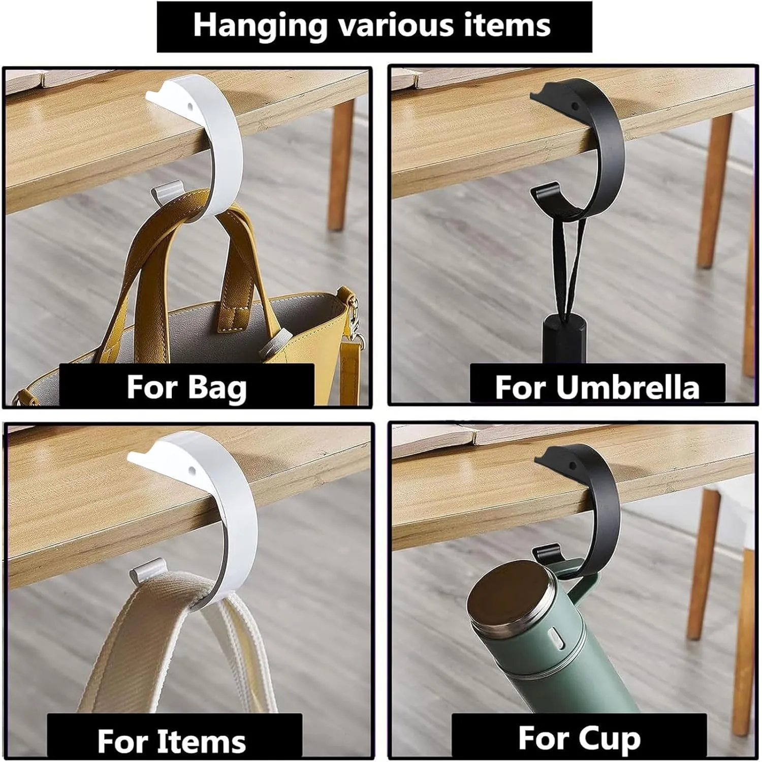 2PCS Purse Hook for Table Purse Hanger for Desk Portable Desk Bag Hook Non-slip Purse Holder for Table High-Strength Alloy Material for Durability Hangers for Table for Heavy Loads((Black and Gray)