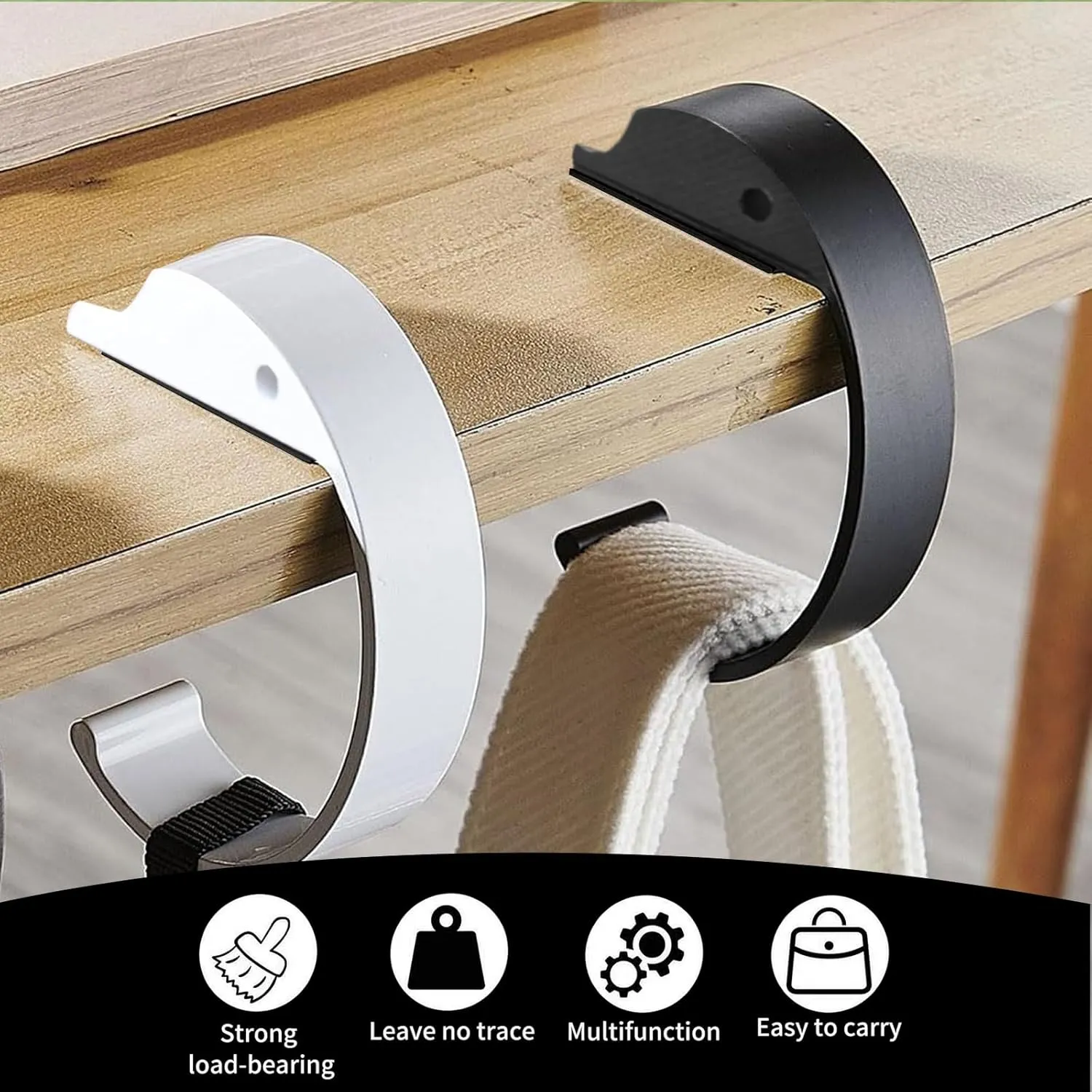 2PCS Purse Hook for Table Purse Hanger for Desk Portable Desk Bag Hook Non-slip Purse Holder for Table High-Strength Alloy Material for Durability Hangers for Table for Heavy Loads((Black and Gray)