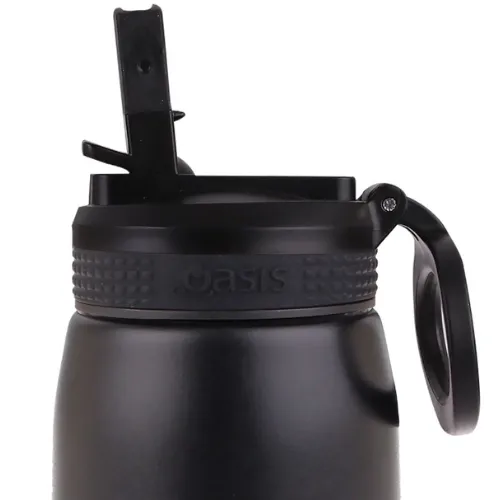 2x Oasis 780ml Stainless Steel Insulated Sports Bottle with Sipper Straw - Black